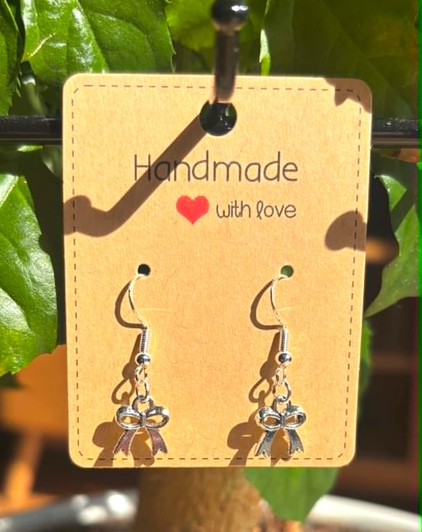 Handmade 925 Silver-Plated Hook Earrings with Silver look Bows 