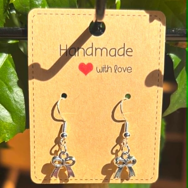 Handmade 925 Silver-Plated Hook Earrings with Silver look Bows 