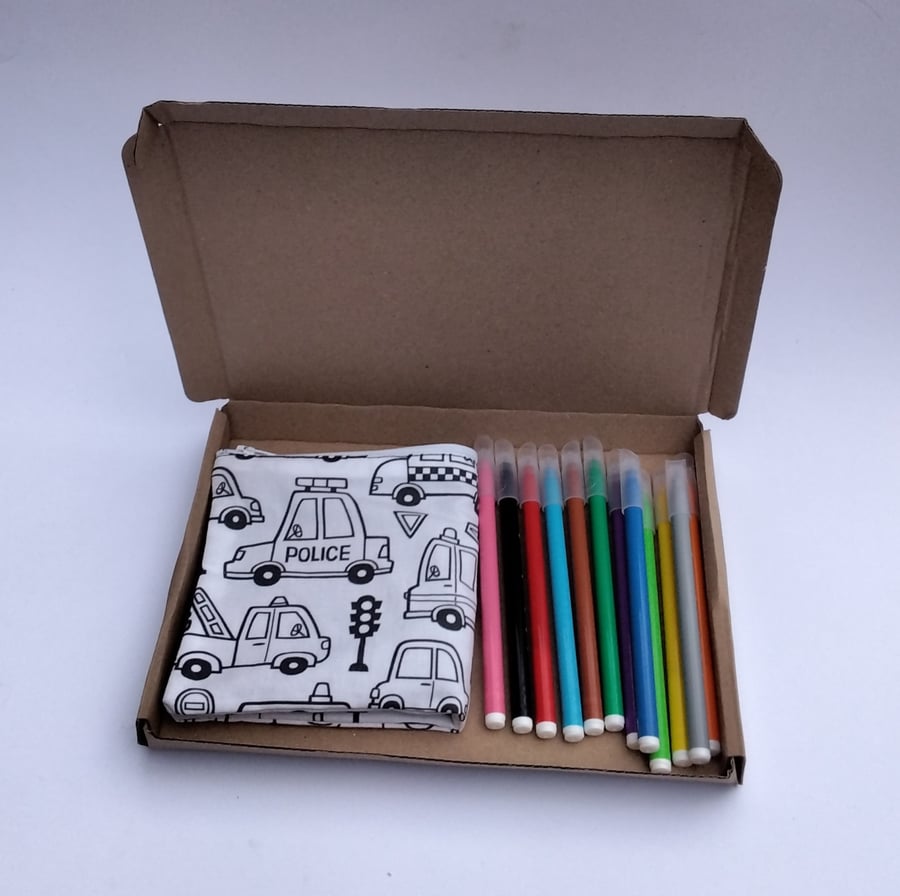 Cars and Transport Pencil Case to Colour, Letterbox gift, Choice of Sizes