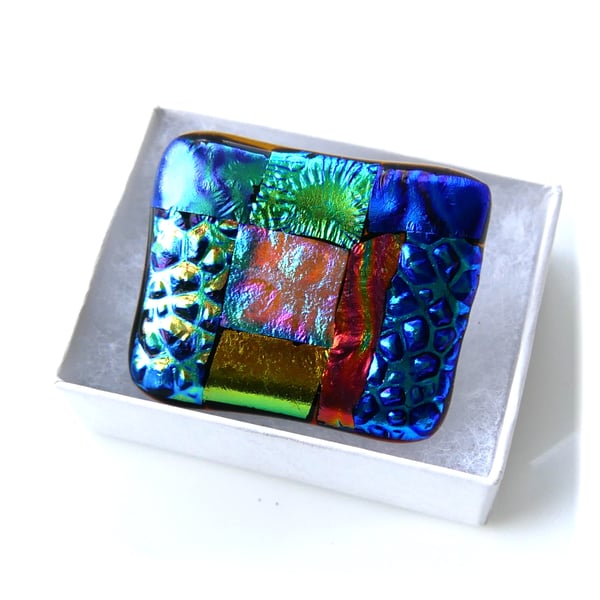 Patchwork  Brooch 107 Dichroic Fused Glass Handmade 