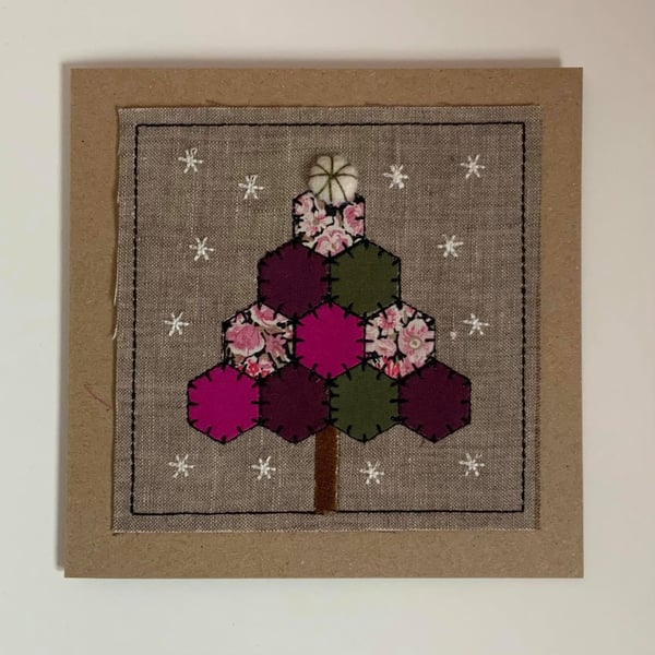 Christmas Tree Card, Hexie Patchwork Tree Chris... - Folksy