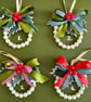 Farmhouse pearl wreath Christmas tree ornament gingham cottage hanging decor - Image 5