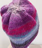 Handknit Noro single flowered Hat 100% Wool Purple Blue Magenta Small - Image 4
