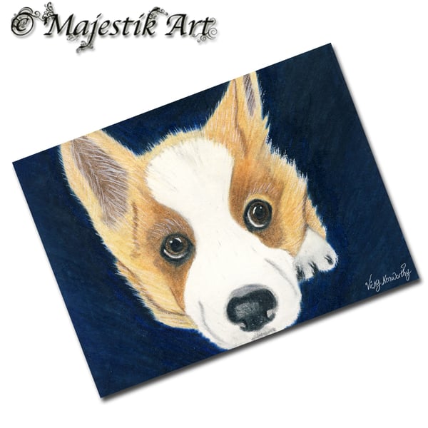 Archival ACEO Corgi Print 'Bored' By V Kenworthy