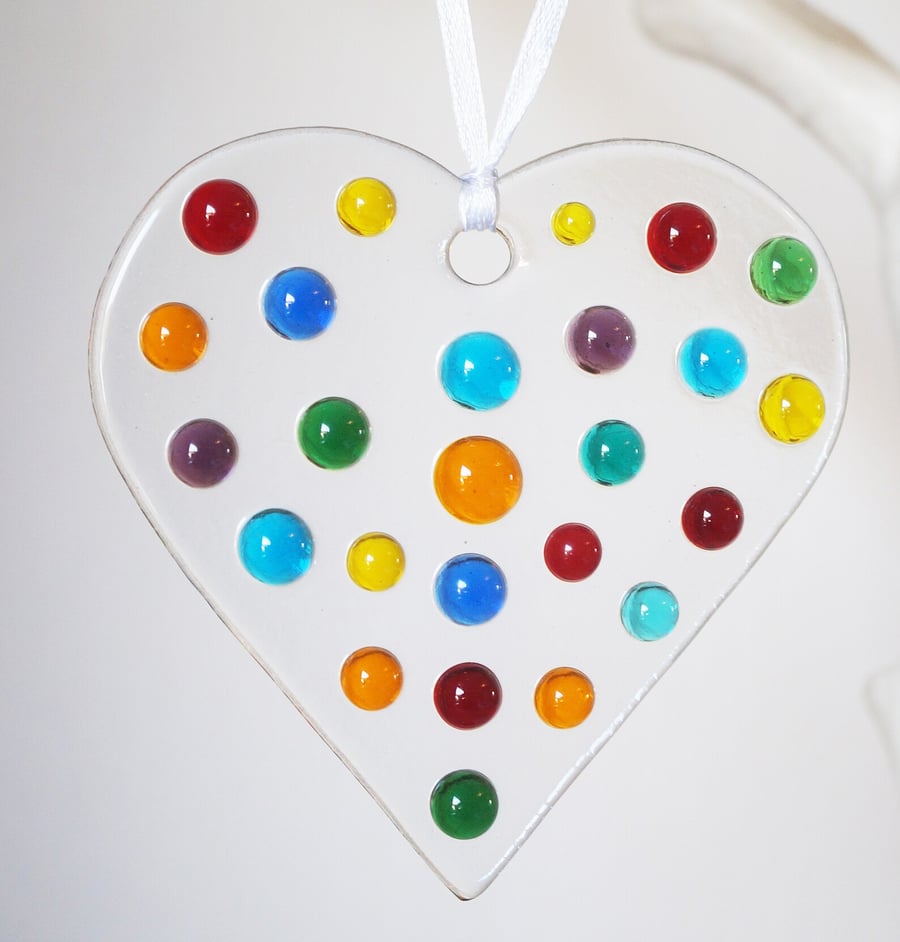 Fused Glass Suncatcher Rainbow Colours. Size 9cm x 8.5