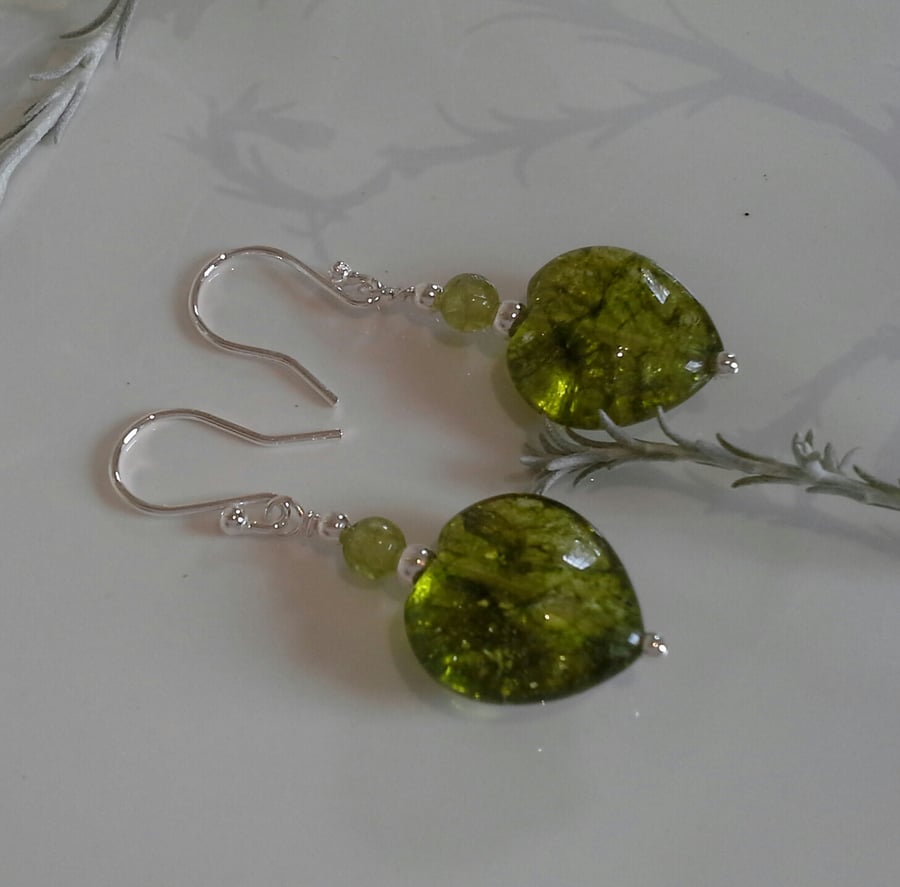 Statement Peridot Heart Cut Sterling Silver Earrings