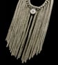 Upcycled Grey Boho Fringe Statement Necklace Scarf with Compass Pendant - Image 4