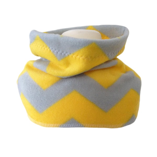 Handmade Yellow Grey CHEVRONS Fleece NECK WARMER DUDE SNOOD Kids SCARF