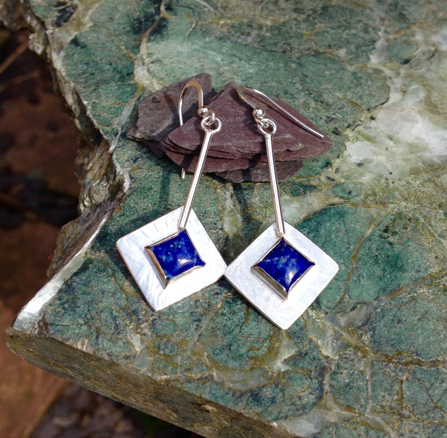 Square Lapis and silver earrings - RESERVED