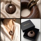 Unique bubinga wood circular pendant necklace 