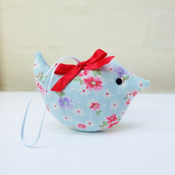 Mini Lavender Sachet Bird, Blue Retro Style Floral Fabric