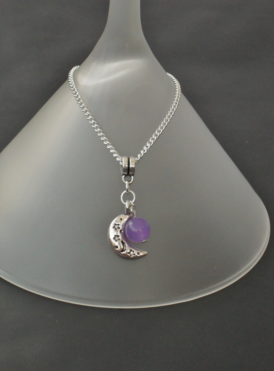 Purple alexandrite & crescent moon charm necklace