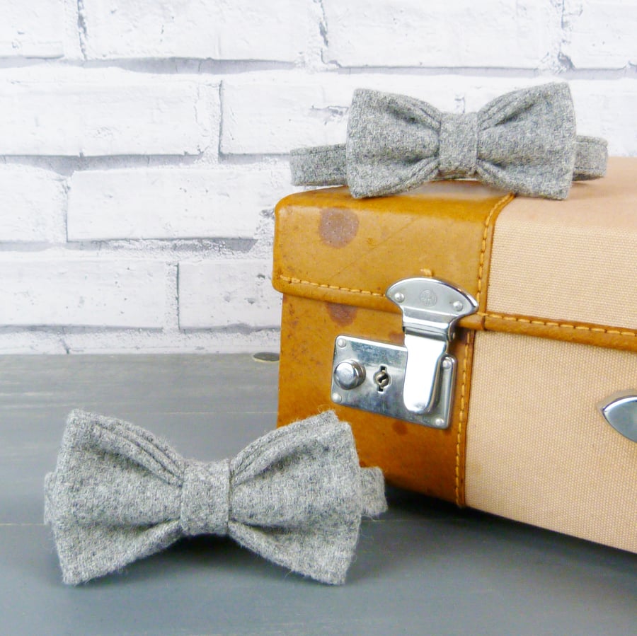 Father and Son Yorkshire Tweed bow tie set - Grey Twill