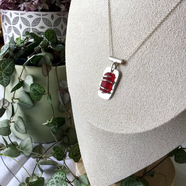 Handmade Sterling Silver Seaham Red Sea Glass Pendant Necklace, 20 Inch Chain