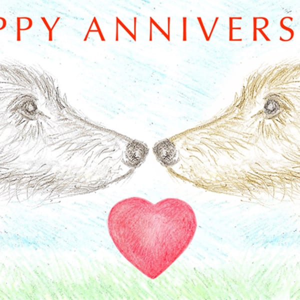 Lurchers Nose to Nose -  Anniversary Card