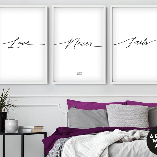 Personalised anniversary gift set of 3 art prints, unique wedding gift 