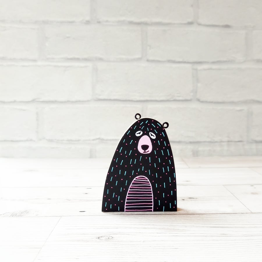 Little Black Bear, Handmade Wooden Bear