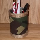 Pencil pot Storage, Desktop tin Unique one off Repurposed can