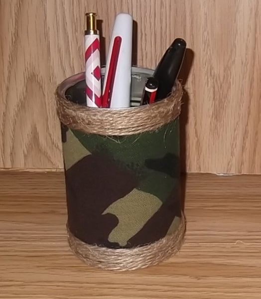 Pencil pot Storage, Desktop tin Unique one off Repurposed can