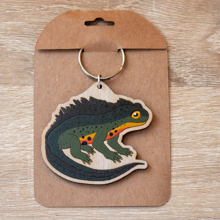 Hand-Painted Wooden Newt Keyring – Pond Life Nature Lover Gift