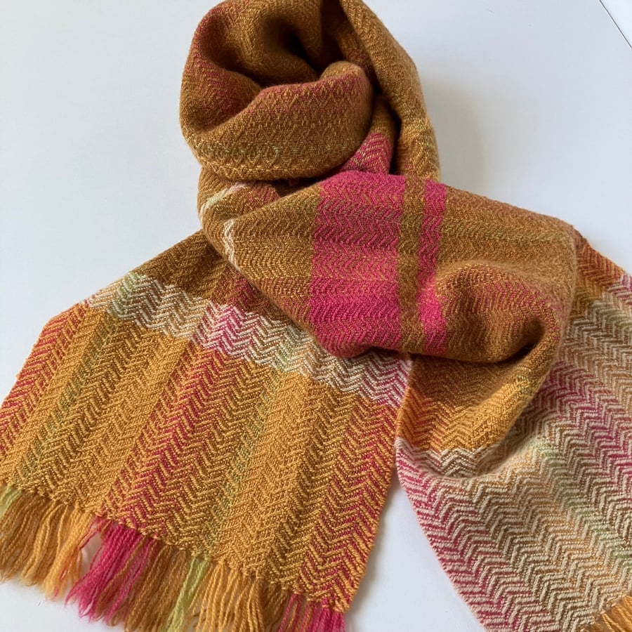 Harvest Musing ii - Contemporary Handwoven Lambswool Scarf 