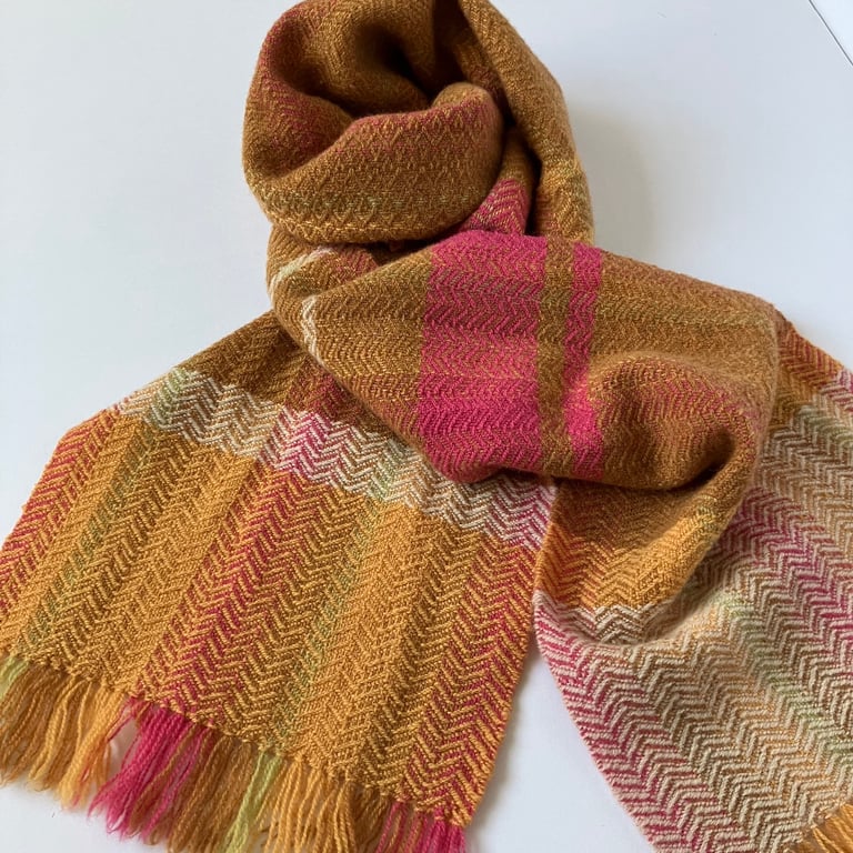 Harvest Musing ii - Contemporary Handwoven Lambswool Scarf 