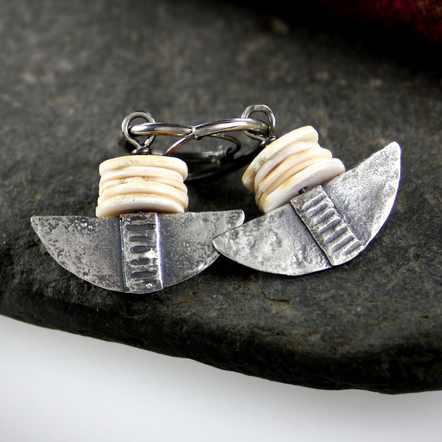 Silver and African shell earrings