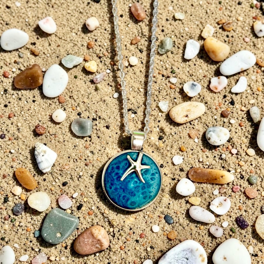Sea Scene Pendant Necklace - Unisex 18" Silver Chain