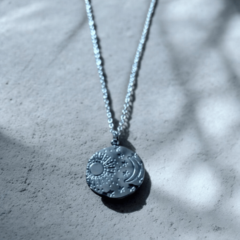 Hammered Sun, Moon & Stars Necklace Sterling Silver Chain