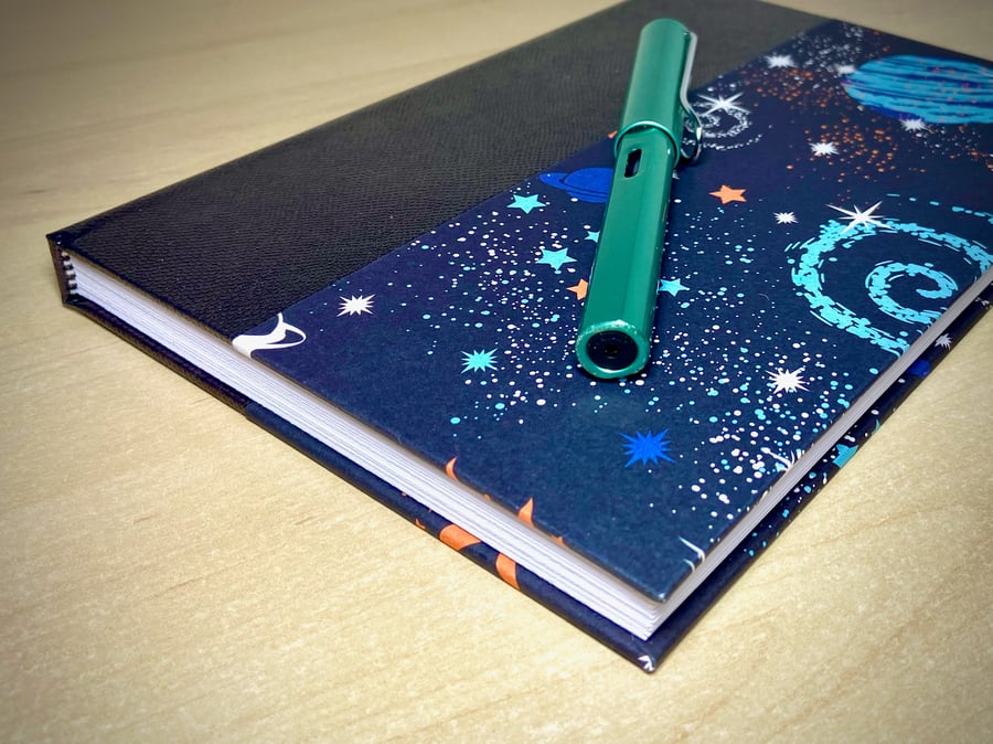A5 Quarter-bound Hardback Lined Notebook with galaxy cover