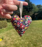 Blue flower fabric heart hanging decoration - Image 3