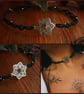 Womens Choker with tiger eye with flower charm in silver