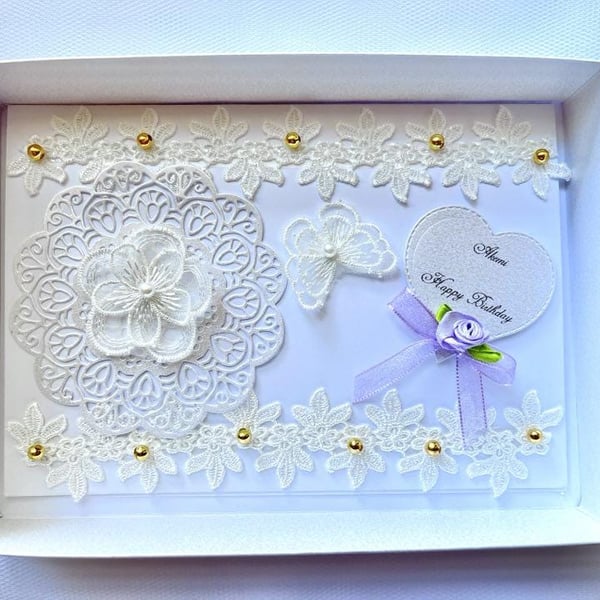 Luxury Handmade Personalised Birthday Card for Mum, Wife, Girlfriend, Sister