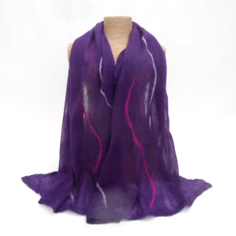 Dark Purple merino wool nuno felted silk scarf - Folksy