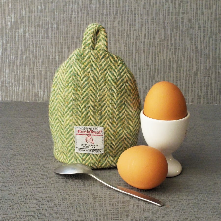 Harris tweed egg cosy green herringbone