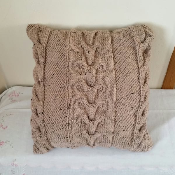 Brown Cable hand-knitted Cushion