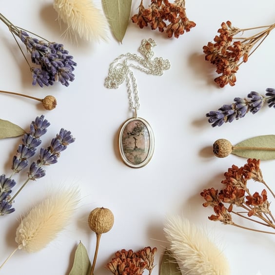 Beautiful Pink Rhodonite & Sterling Silver Pendant 
