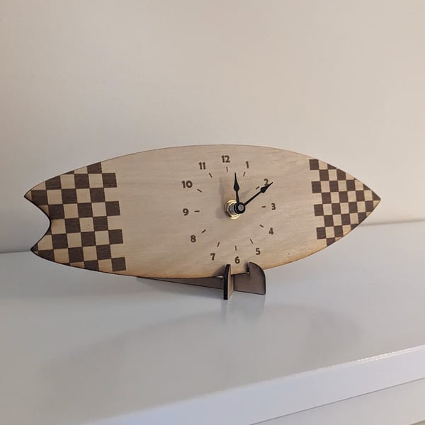 Surfboard Clock Laser Engraved - Stand Included,  Home Surf Décor, Gift for Surf