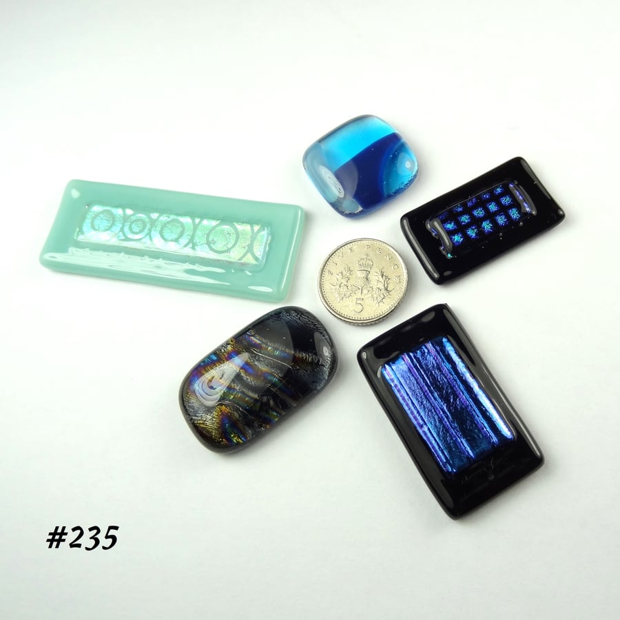 5 mixed glass cabochons, accessory glass, jewellery making, multicoloured (235)