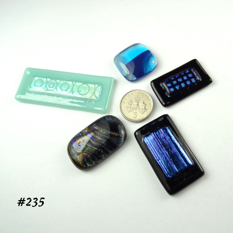 5 mixed glass cabochons, accessory glass, jewellery making, multicoloured (235)