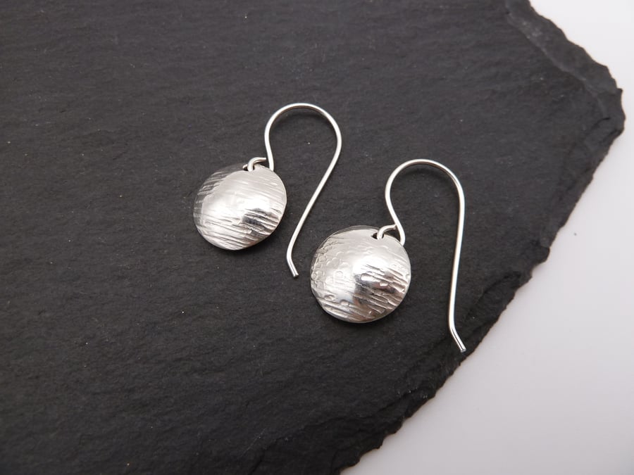 sterling silver earrings, hammered disc jewellery