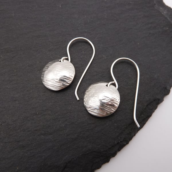 sterling silver earrings, hammered disc jewellery