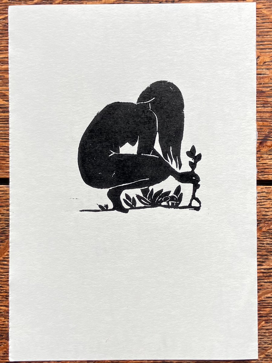 Gatherer, linocut print on paper