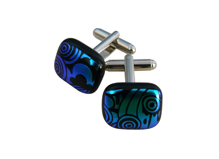 HANDMADE FUSED GLASS 'LOONY TOON' CUFFLINKS.