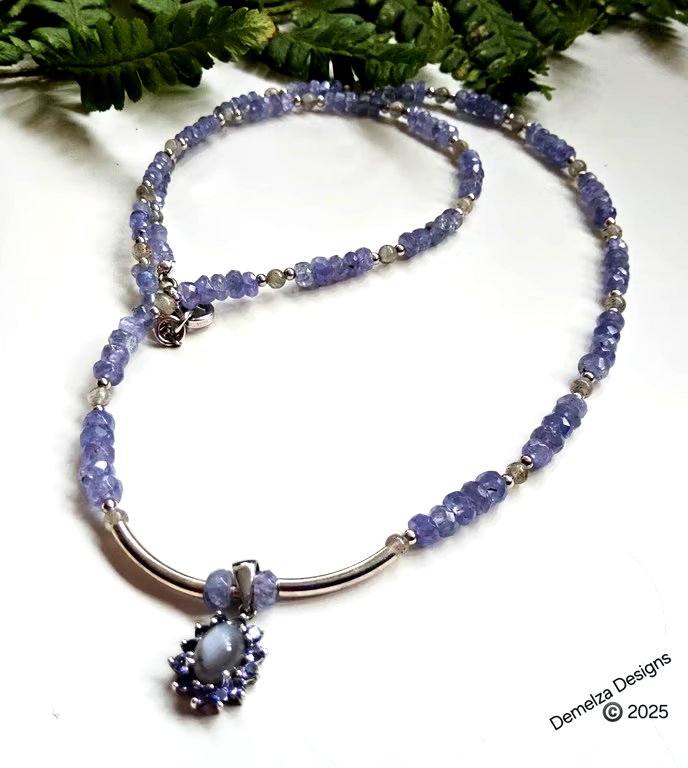 Designer A Grade Tanzanite & Moonstone Sterling Silver Necklace