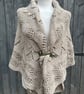 One Off Handknitted Crescent Lace Shawl Scarf Wrap in Taupe Wool Blend - Image 5