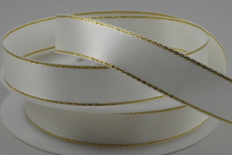 4 metres white and gold double satin ribbon 15mm 