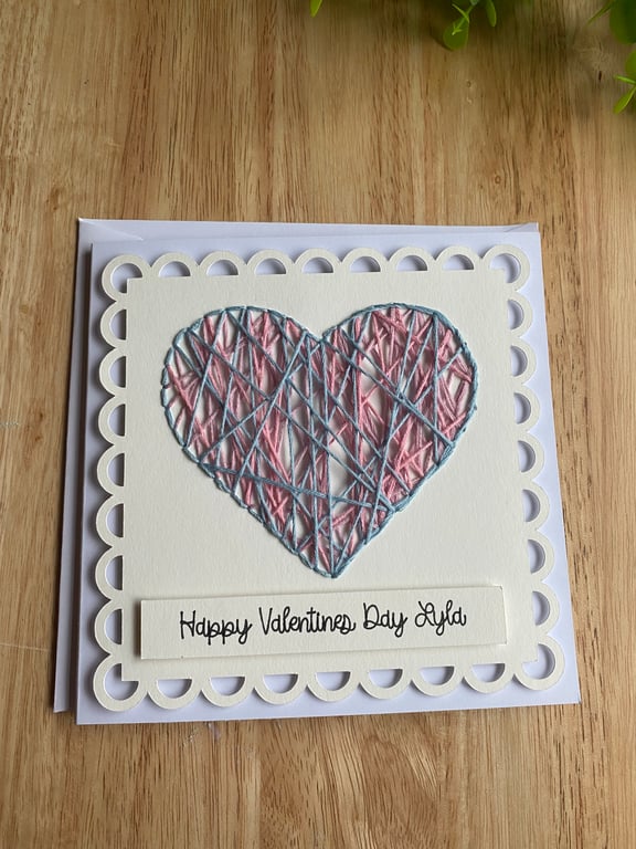 Personalised hand crafted stitch detail Valentines Day Card 