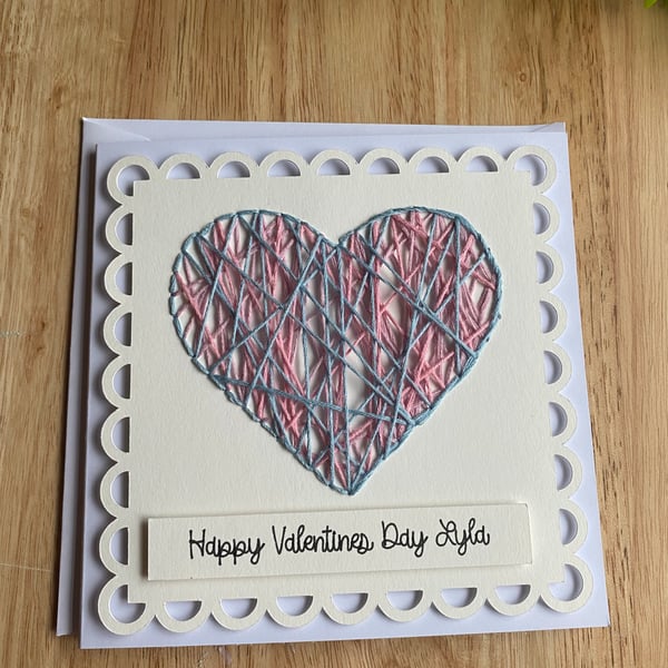 Personalised hand crafted stitch detail Valentines Day Card 