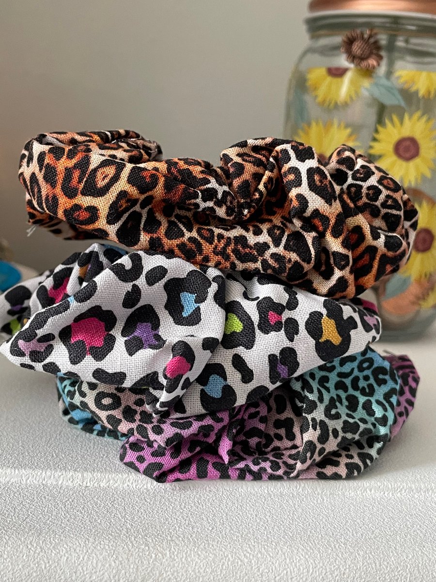 Set of 3 leopard print themed scrunchies hair bands